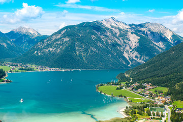 Lake Achensee at Tirol, bird view - obrazy, fototapety, plakaty