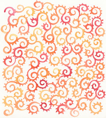 Abstract watercolor texture, warm colored whorls.