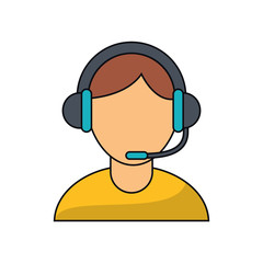 Operator man with headphone icon. Call center and technical service theme. Isolated design. Vector illustration