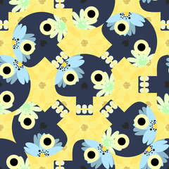 Cute seamless pattern with funny skulls and yellow flowers