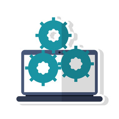 Laptop with gears icon. Gadget technology and device theme. Isolated design. Vector illustration