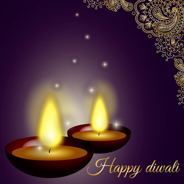 happy diwali background with candle light, mandola and the inscription
