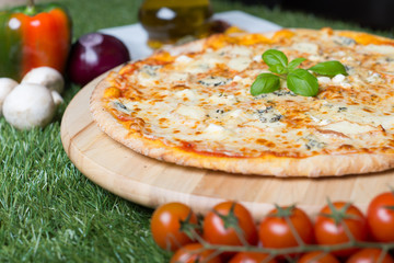 Pizza with four types of cheese.