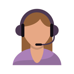 Operator woman with headphone icon. Call center and technical service theme. Isolated design. Vector illustration