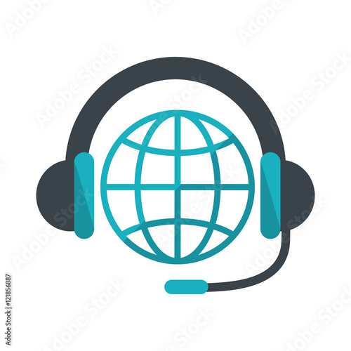 "Headphone and global sphere icon. Call center and ...