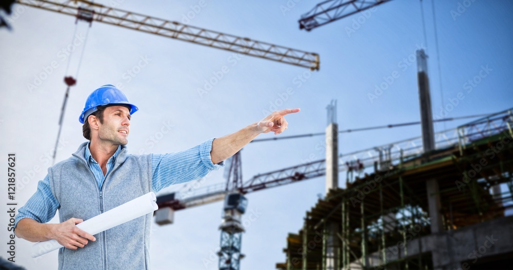 Aufkleber composite image of architect pointing