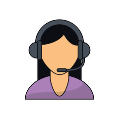 Operator woman with headphone icon. Call center and technical service theme. Isolated design. Vector illustration
