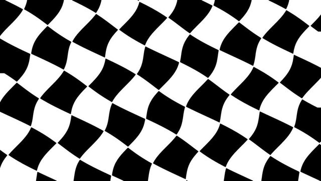 Diseño  geometrico de cuadrados en blanco y negro, con movimiento de giro y ondulante 