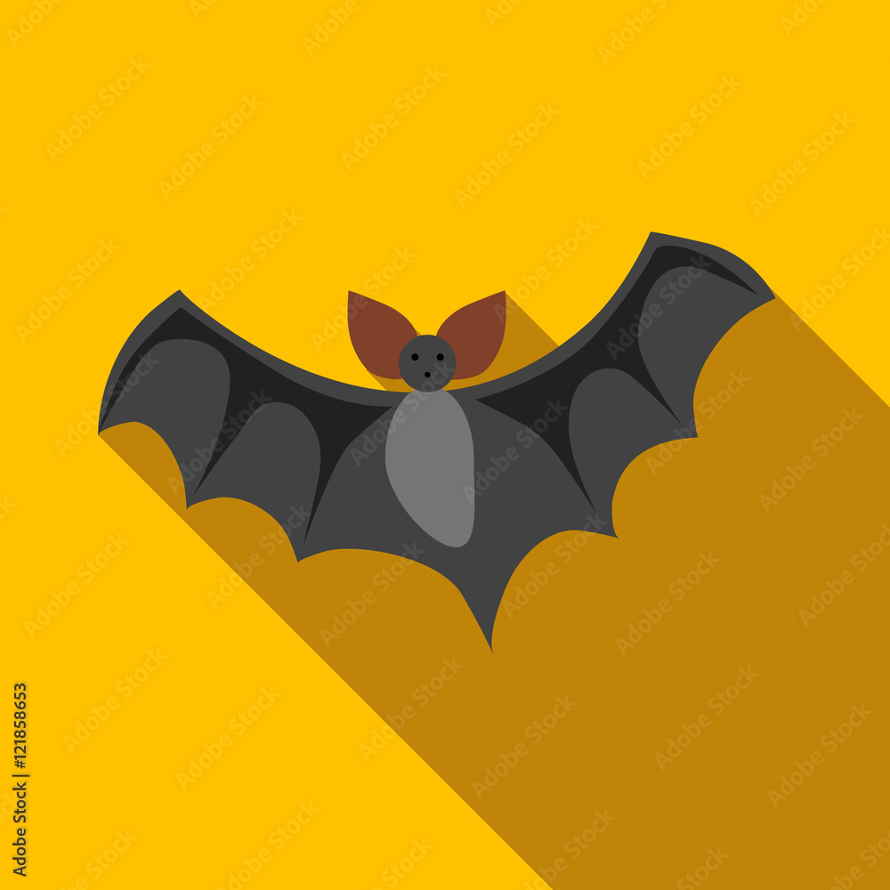 Poster flight of a bat ficon in flat style isolated with long shadow vector illustration