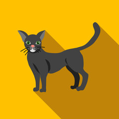 Halloween black cat icon in flat style isolated with long shadow vector illustration