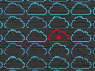 Cloud technology concept: cloud with padlock icon on wall background
