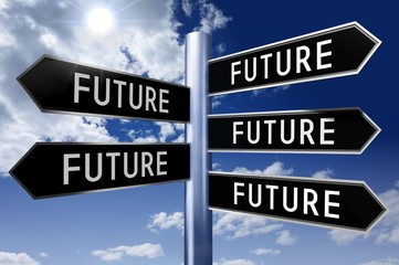 Obraz premium Signpost with 5 arrows - future concept