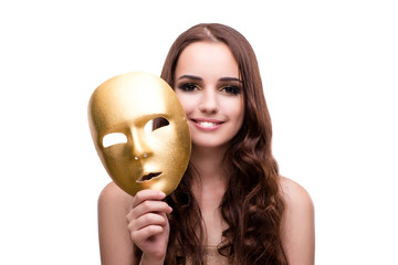 Woman with carnival mask isolated on white