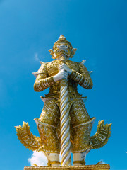 Demon Guardian statues decorating the Buddhist temple  in Wat Hin Thaen Lamphachi temple (Temple public) . Kanchanaburi ,Thailand