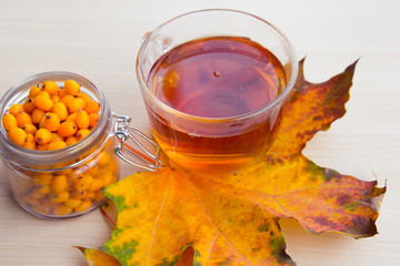 sea-buckthorn berries and autumn leaves, alternative medicine