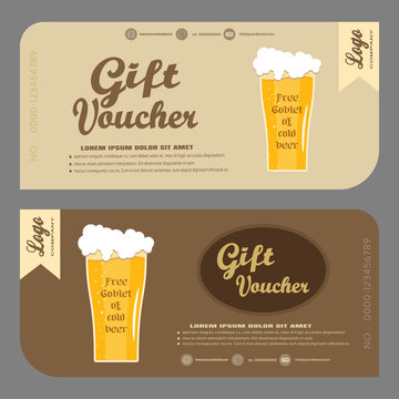 Gift voucher with goblet of free beer vector illustration to increase the sales of beer in a bar.