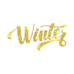 Winter Card. Golden Shiny Glitter. Lettering Poster Tamplate. White Background