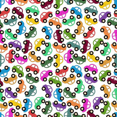 Seamless pattern background car. Toy transport vector. Coloring automobile.