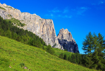 Sciliar mountain in Dolomite Alps. View from Alpe di Siusi, Italy