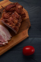 bacon and seasonings on a wooden table