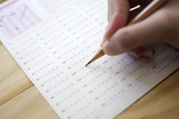 Standard test form selective focus on answer sheet