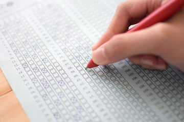 Standard test form selective focus on answer sheet