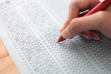 Standard test form selective focus on answer sheet