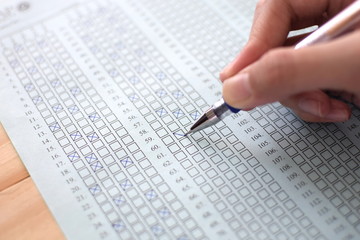 Standard test form selective focus on answer sheet