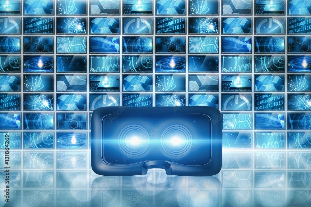 Poster composite image of close-up of black virtual reality simulat