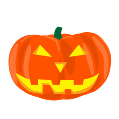 Pumpkin. Isolated orange vegetable for Halloween with scary face. Vector illustration