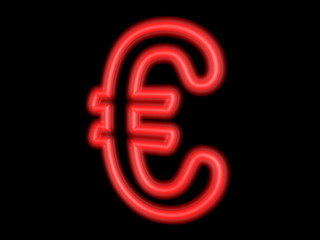 Neon euro sign isolated on black, 3d illustration