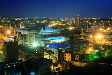 Night view  of industrial metallurgical  plant