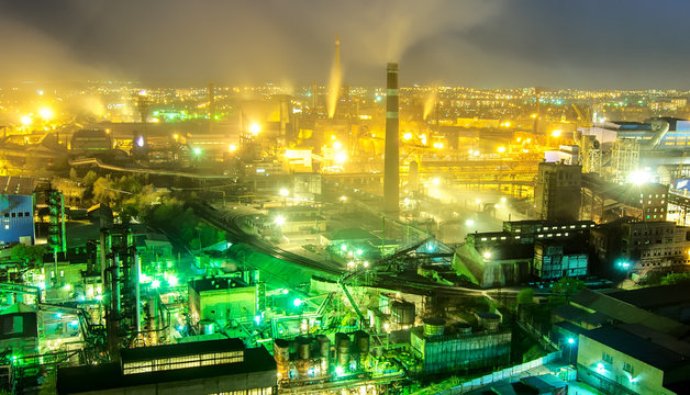 Night View  Of Industrial Metallurgical  Plant