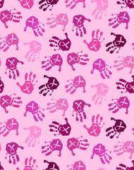 Seamless pattern with pink baby hands with ribbon