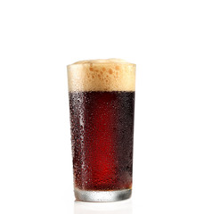 glass of dark beer isolated on white background