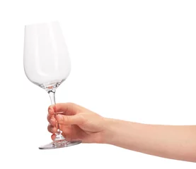 Fotobehang Alcohol Female hand holding empty clean transparent wine glass