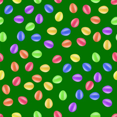 Easter Green Background. Colorful Eggs Seamless Pattern