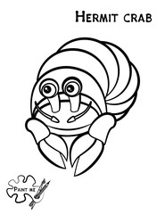 Children's coloring book that says Paint me. Sea life. Hermit cr