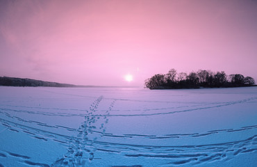 Sunset On The Frozen Lake