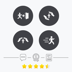 Life insurance hands protection. Human running.