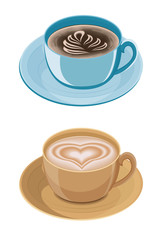 Cup with coffee and drawings