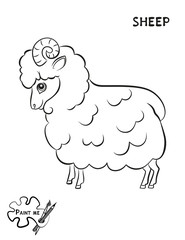 Children's coloring book that says Paint me. Sheep
