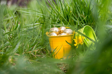 Easter eggs in spring sunny day, Luxembourg