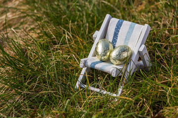 Spring Easter eggs Crocus flowers in the sun