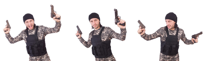 Soldier with gun isolated on white