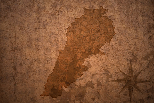 lebanon map on vintage crack paper background