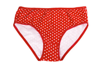 Red polka-dot panties for girls isolated on white background