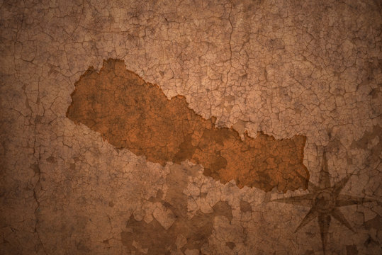 nepal map on vintage crack paper background
