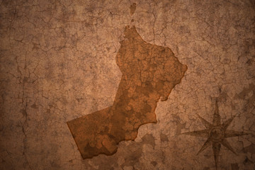 omanmap on vintage crack paper background