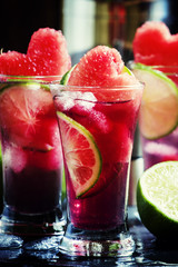 Alcoholic cocktail pasteque with vodka, watermelon juice, lime a